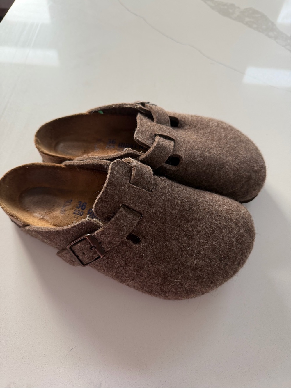 brown wool felt Birkenstock Boston clogs size 36